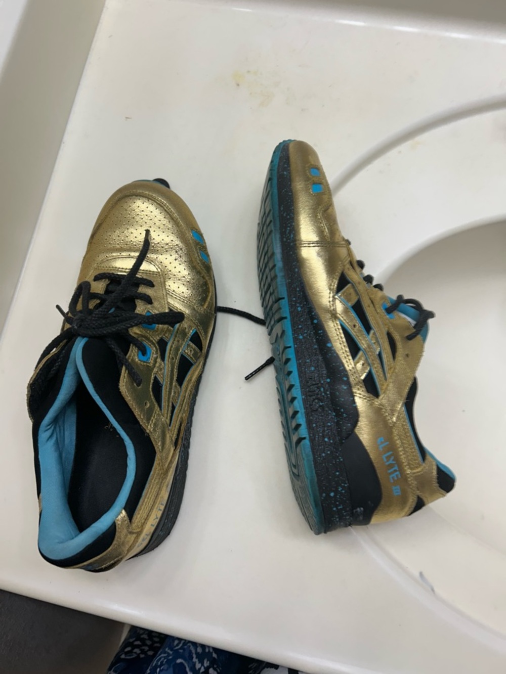 Asics Gold and Teal Athletic Shoes